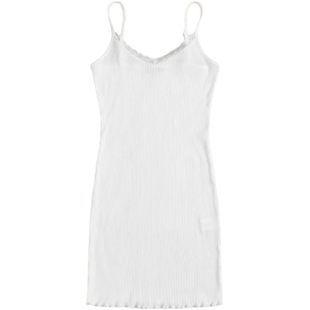 SHEIN White Lace Trim Ribbed Mini Slip Dress M